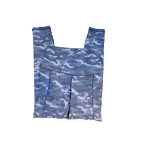 Let's Fit Size S Small  Blue Camo Compression Style Leggings Side pockets NWT